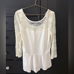 Express White Lace Sleeve Peplum Top